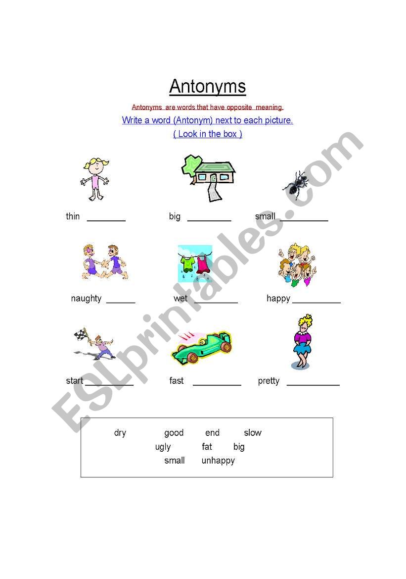 Antonyms worksheet