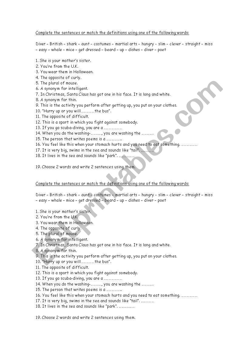 Vocabulary worksheet