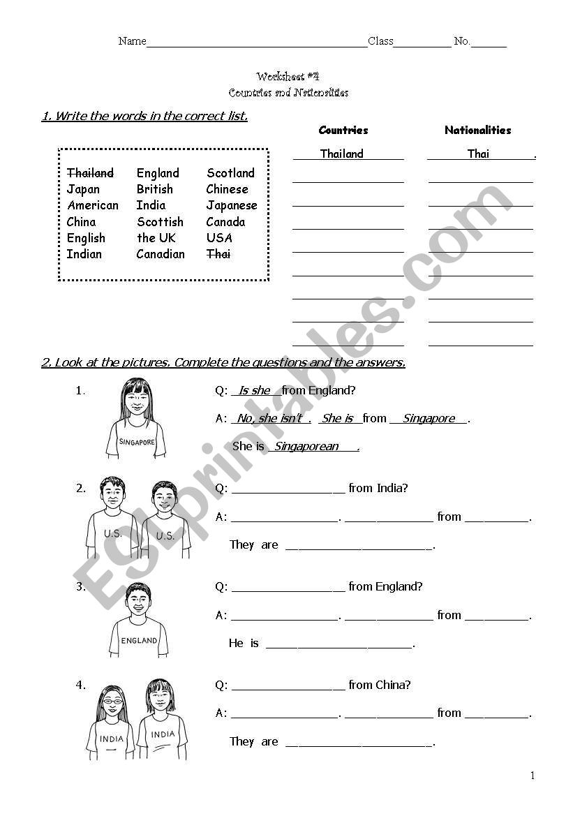 Countries and nationalities - ESL worksheet by masai089
