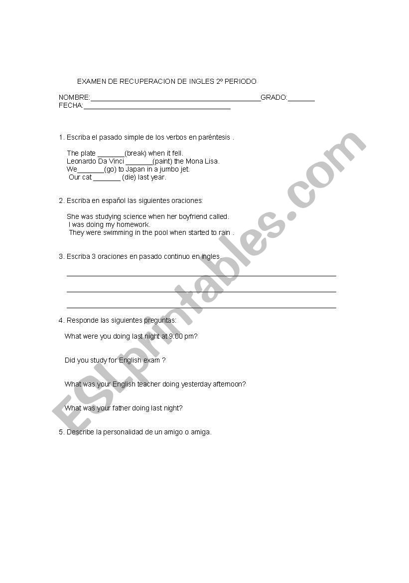 past simple past continuos worksheet