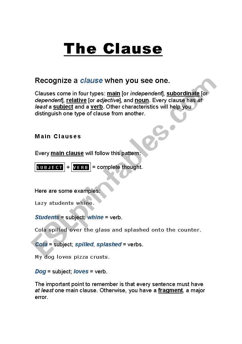 The clause worksheet