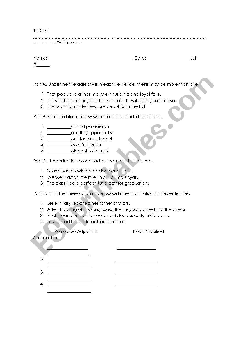 test worksheet