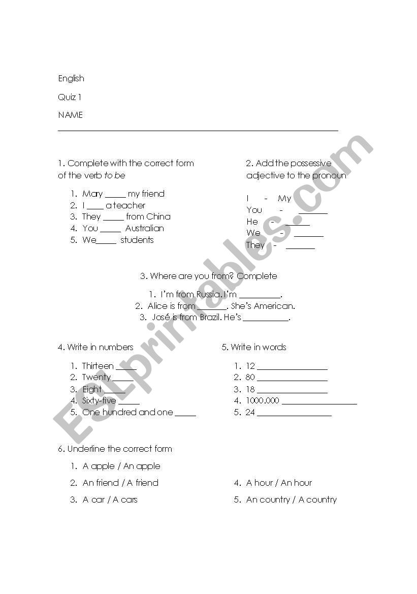 Quiz.Basic worksheet