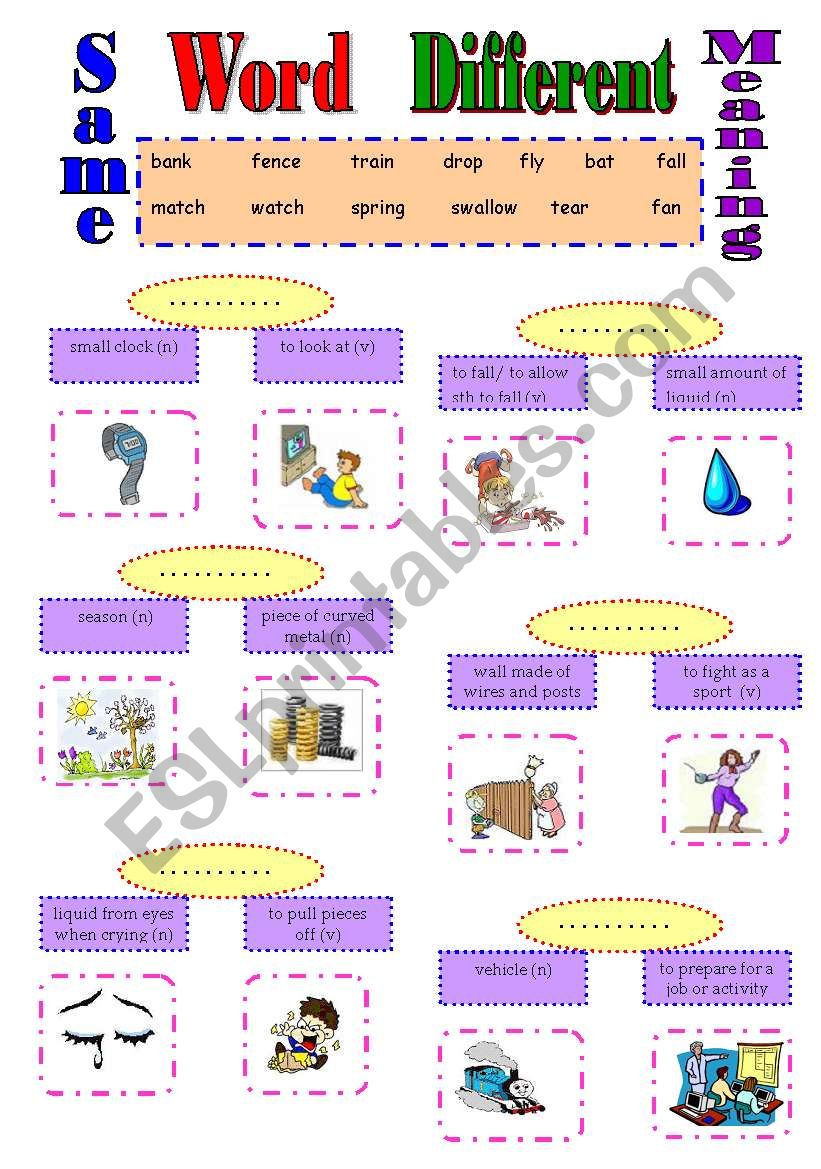 SAME WORD DIFFERENT MEANING 2 Pages ESL Worksheet By Hoatth