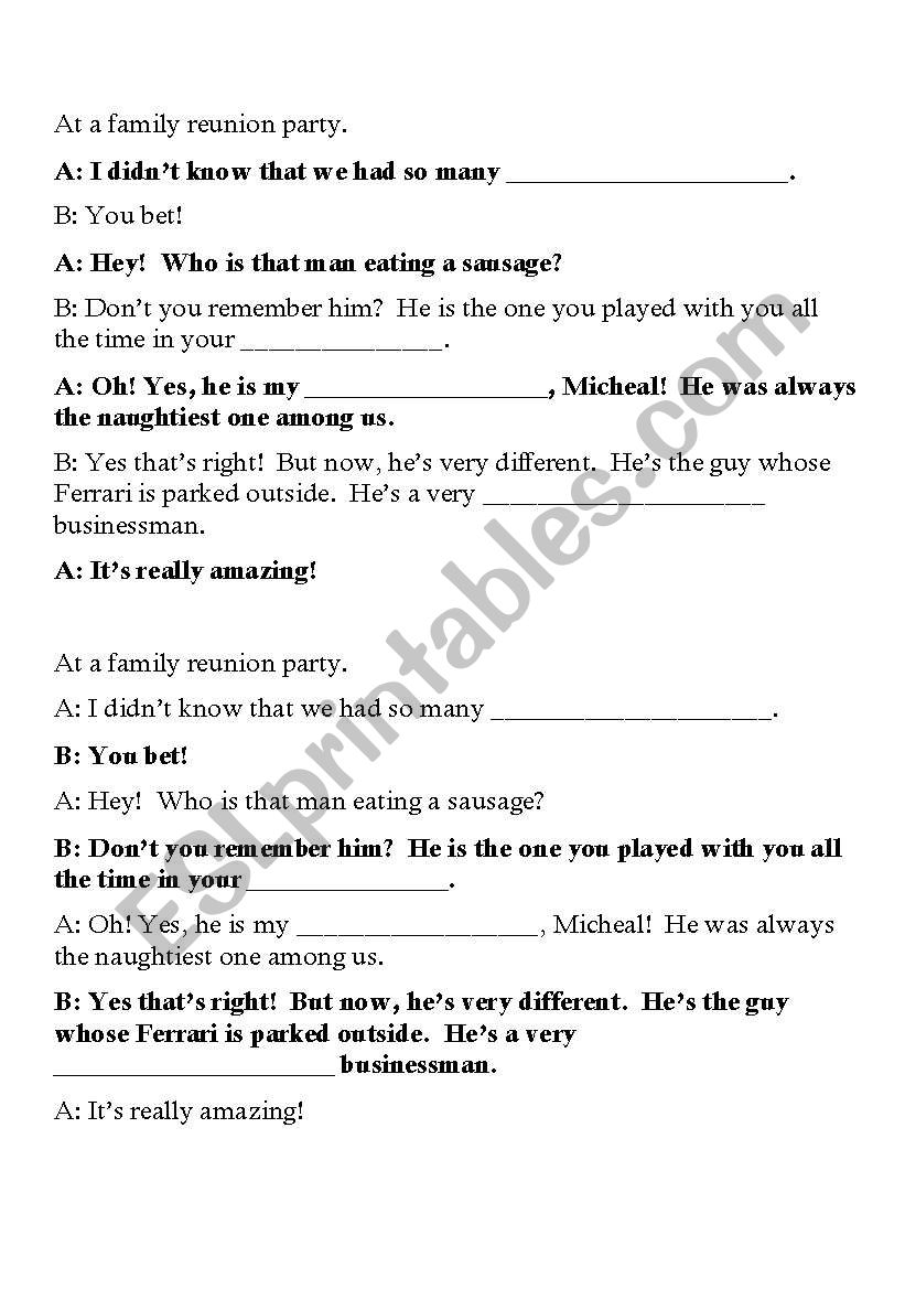 Family Reunion Role Play worksheet