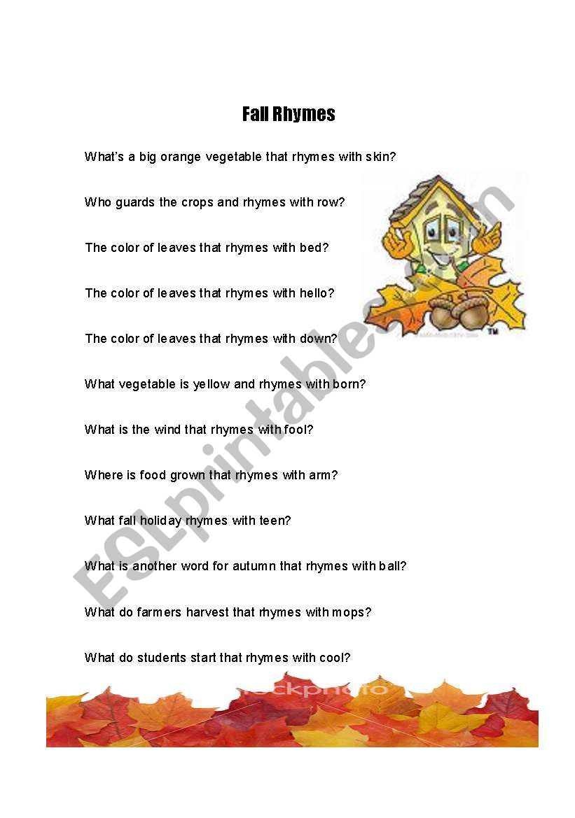 Fall rhymes worksheet