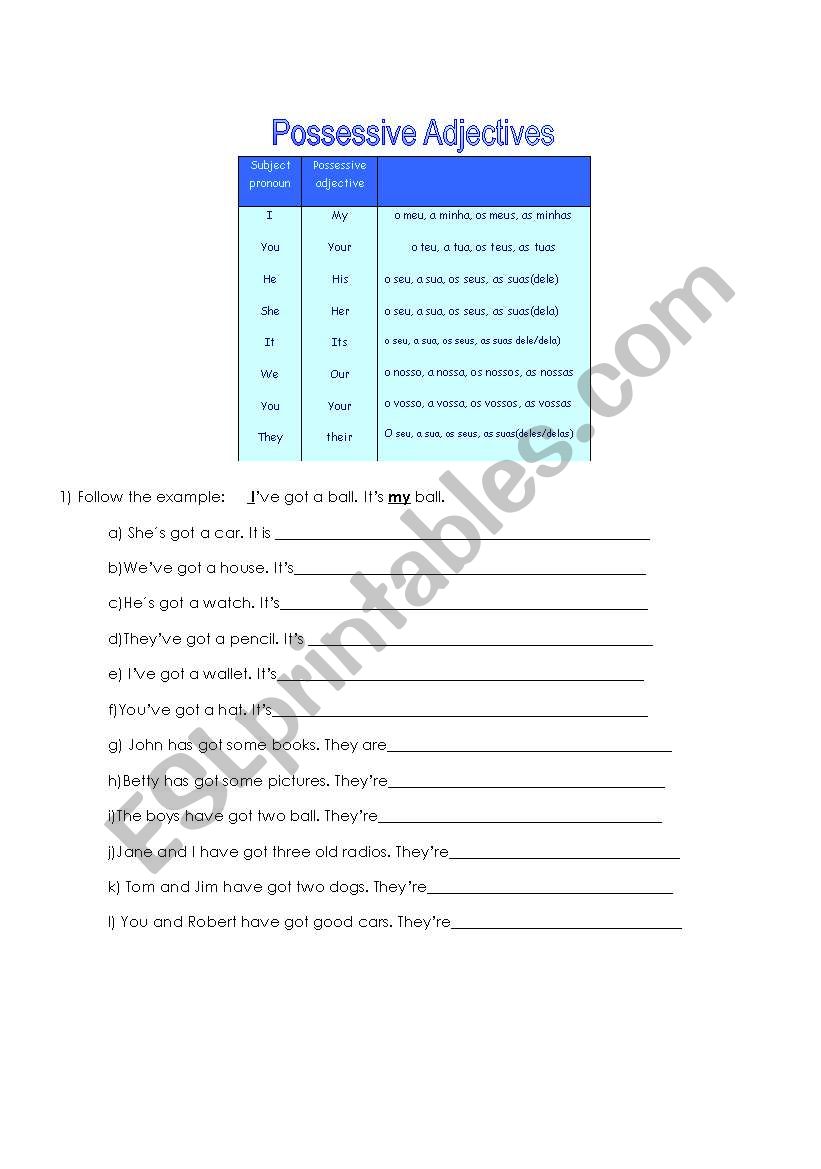 Possessive adjectives worksheet