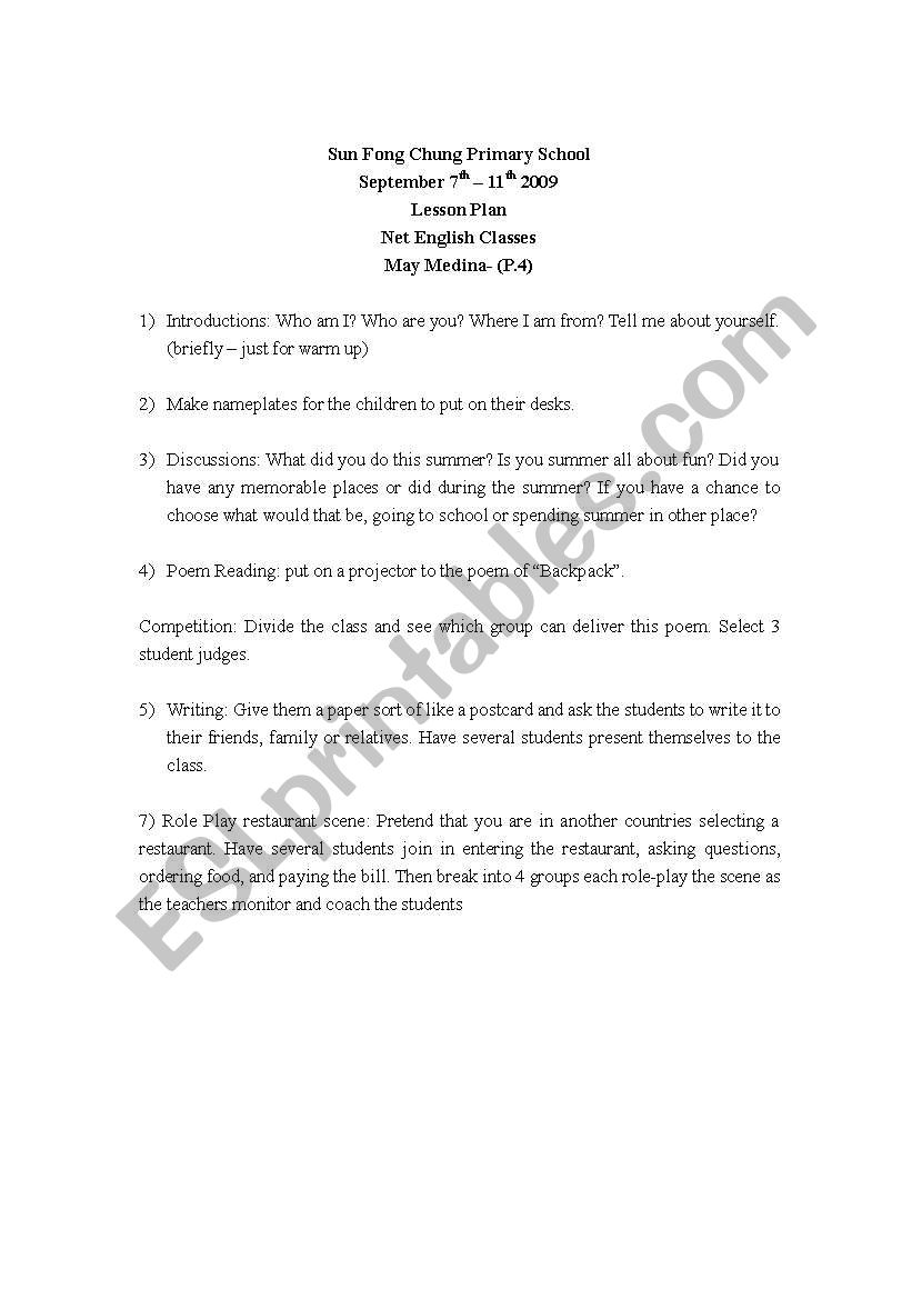 Lesson Plan worksheet