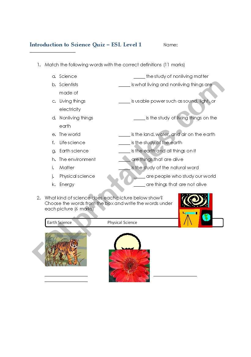 Introduction to Science Quiz worksheet