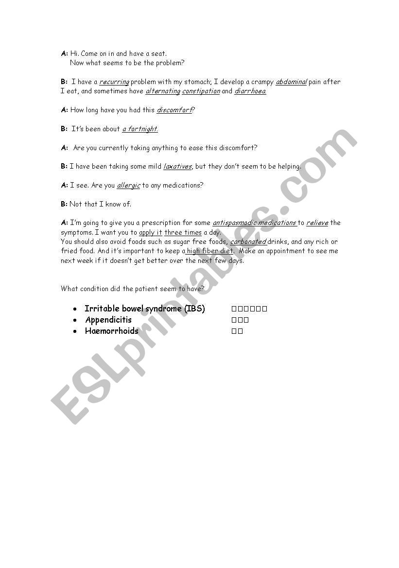 esl doctor dialogue worksheet