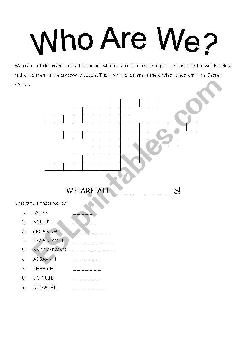 Races worksheet