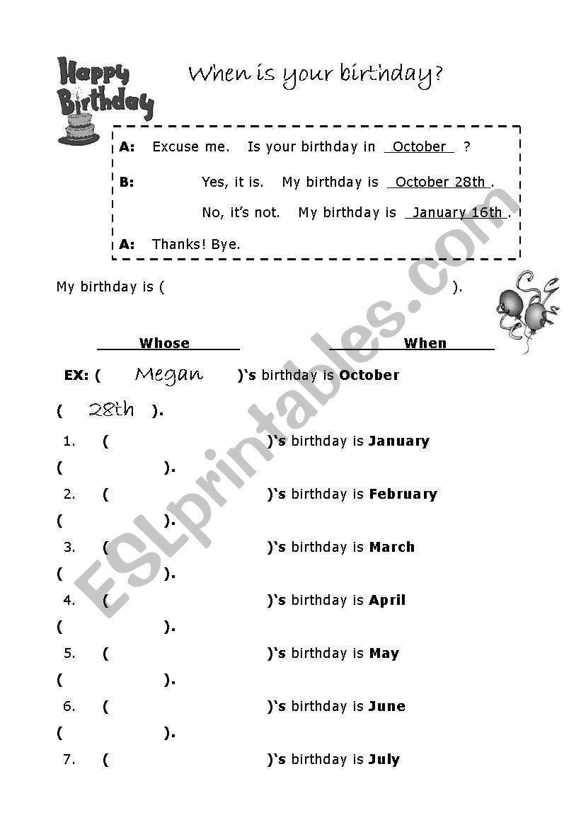 Birthday Search worksheet