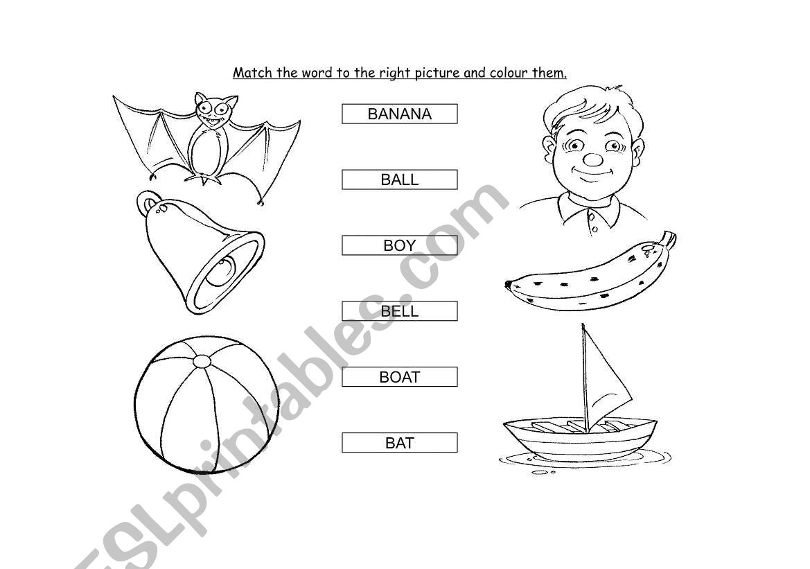 Match the active. Words starting with b. Words start with b. Coloring Match. Match the Words with the pictures.