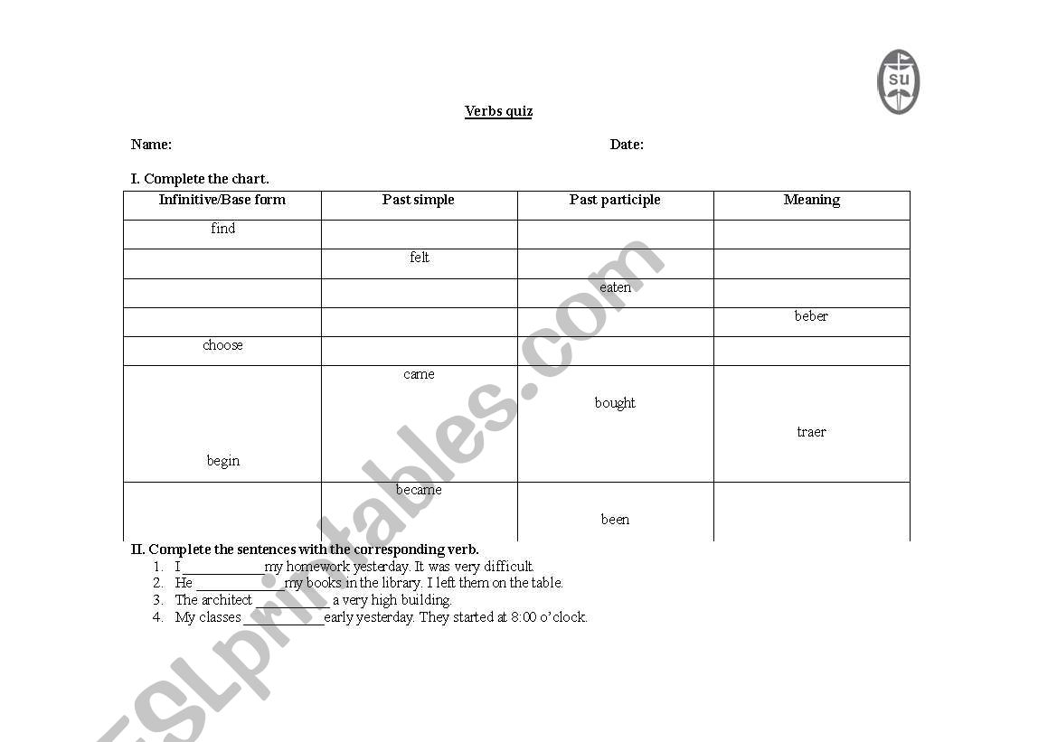 verbs quiz worksheet