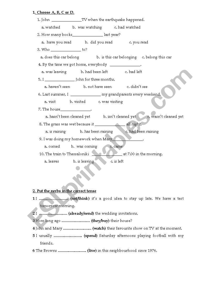 Tenses worksheet