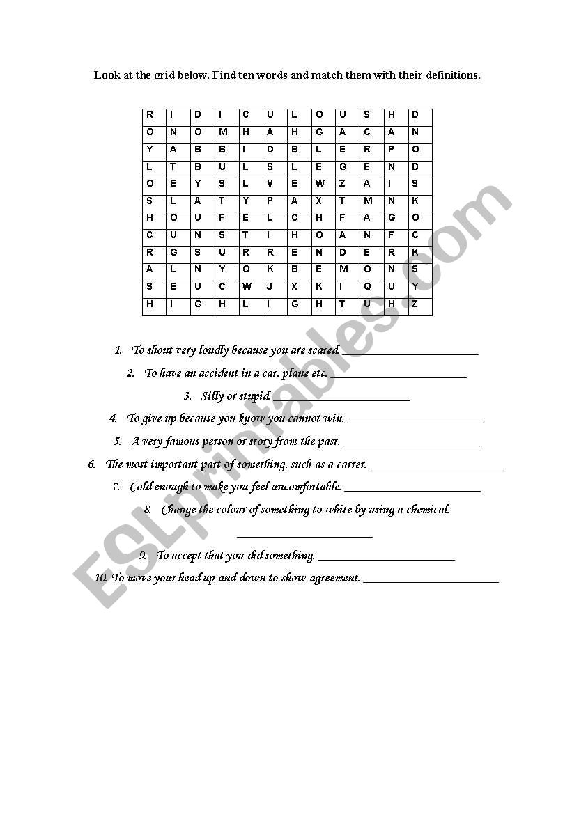 10 words worksheet