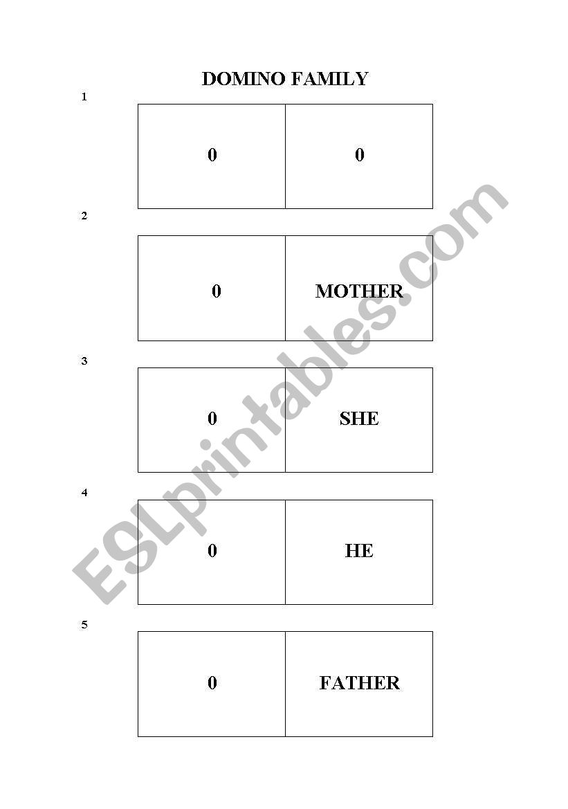 domino family worksheet