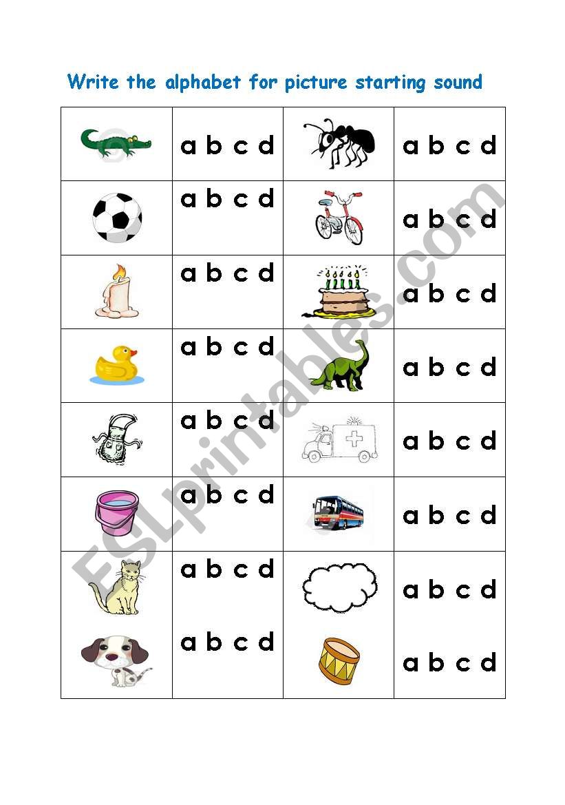 English worksheets: Write the alphabet for picture starting sound For B And D Worksheet