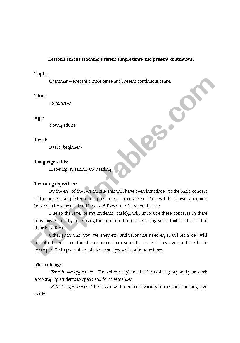 Lesson Plan - Present simple and present continuous