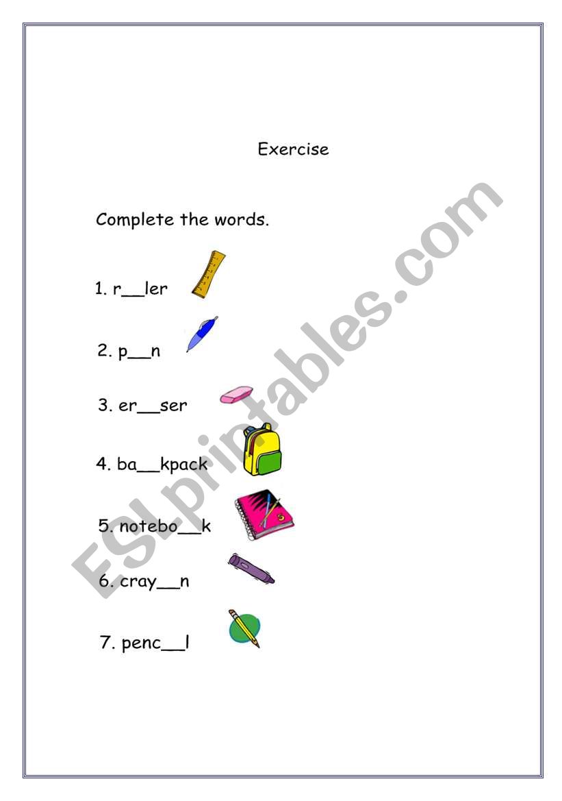 School Objects Exercises worksheet