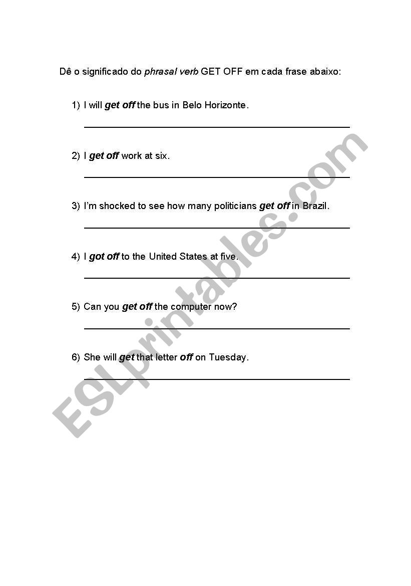 Uses of GET OFF worksheet