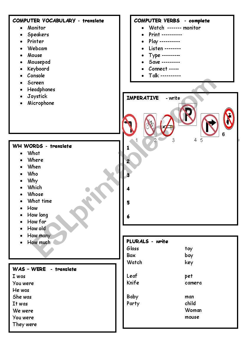 ESl review elementary worksheet