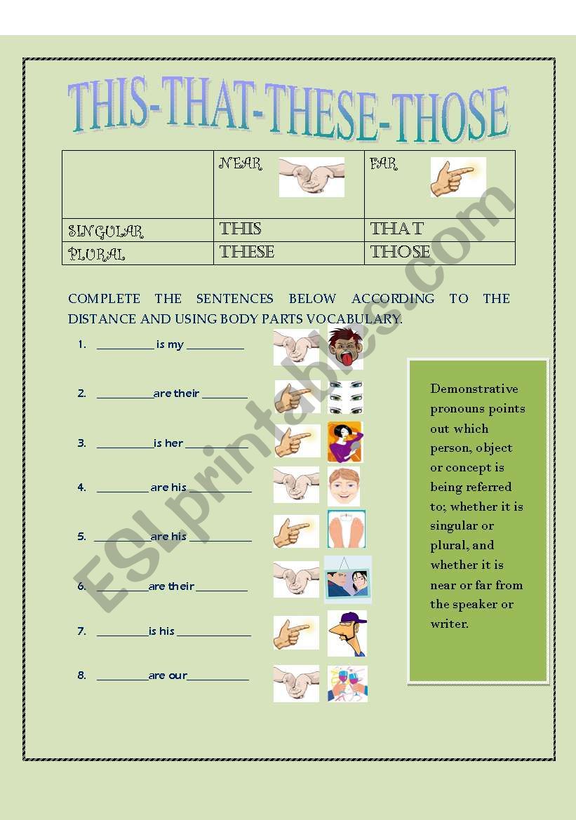 Demonstrative Pronouns worksheet