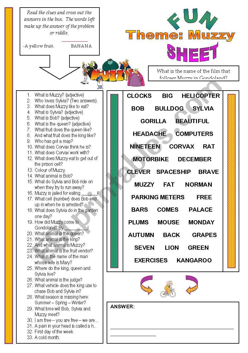 Fun Sheet Theme: Muzzy worksheet