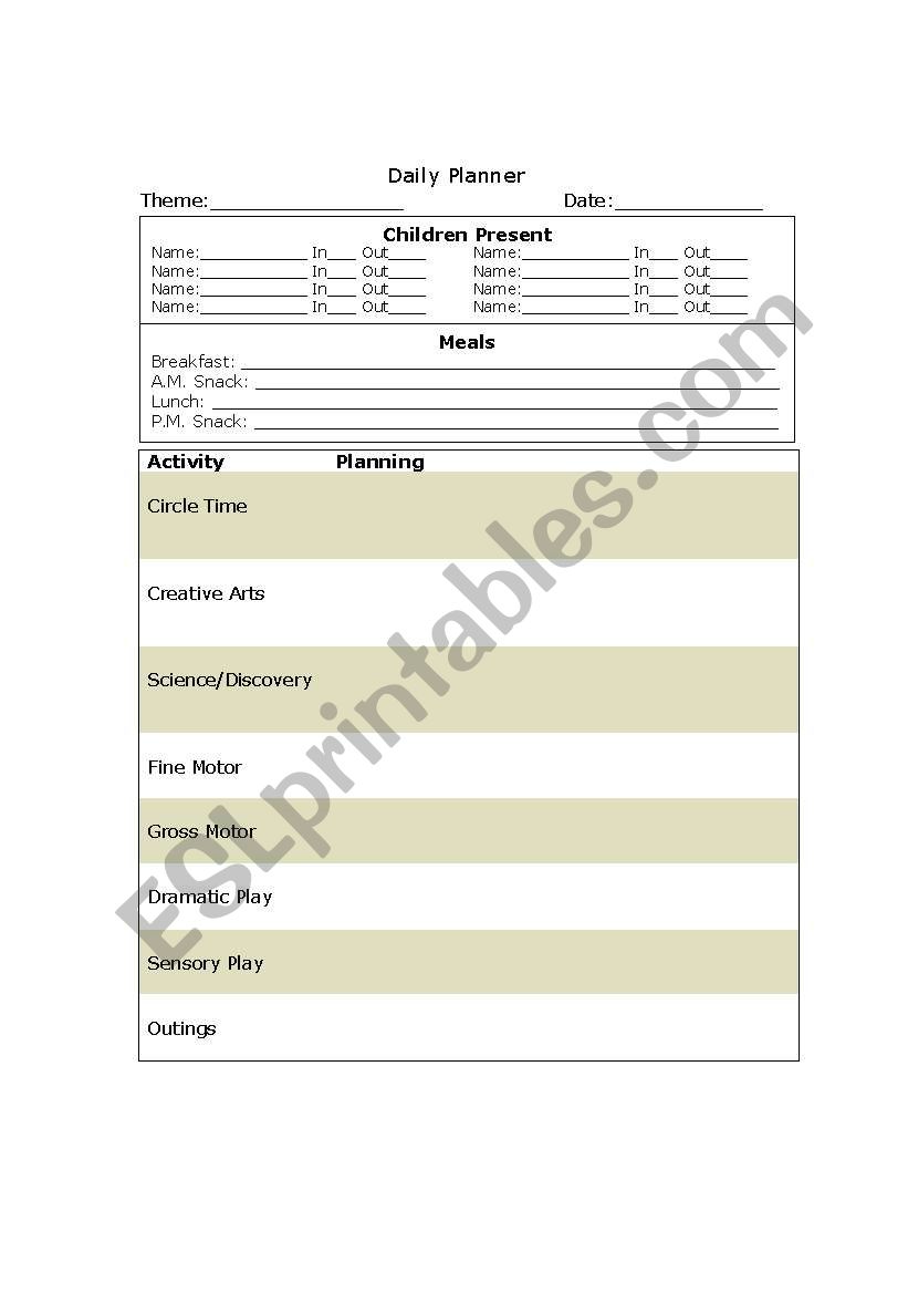 Planning Form worksheet