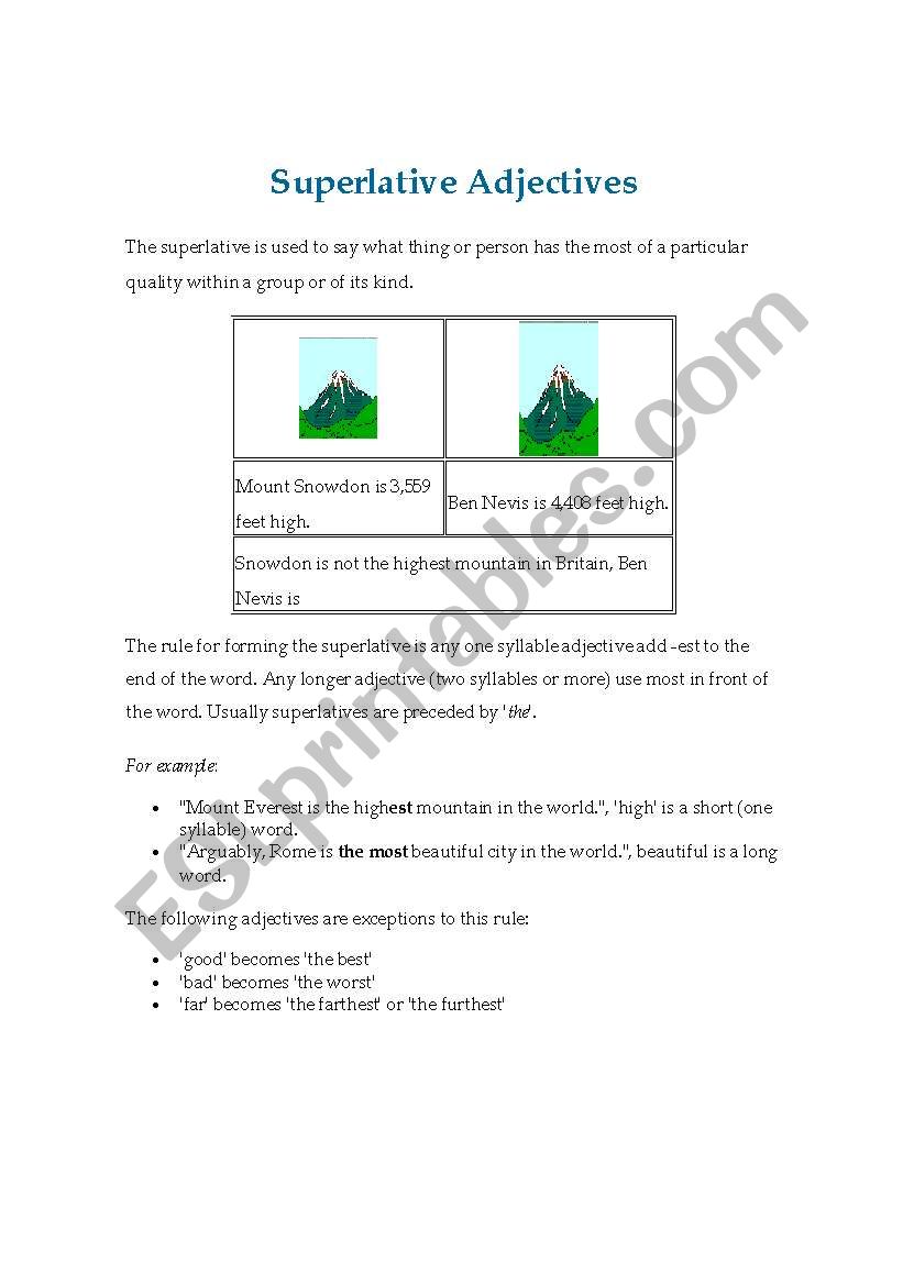 Superlative adjectives worksheet