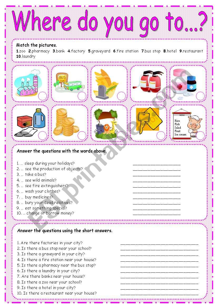 WHERE DO YOU GO TO 2 3 ESL Worksheet By Silvia patti