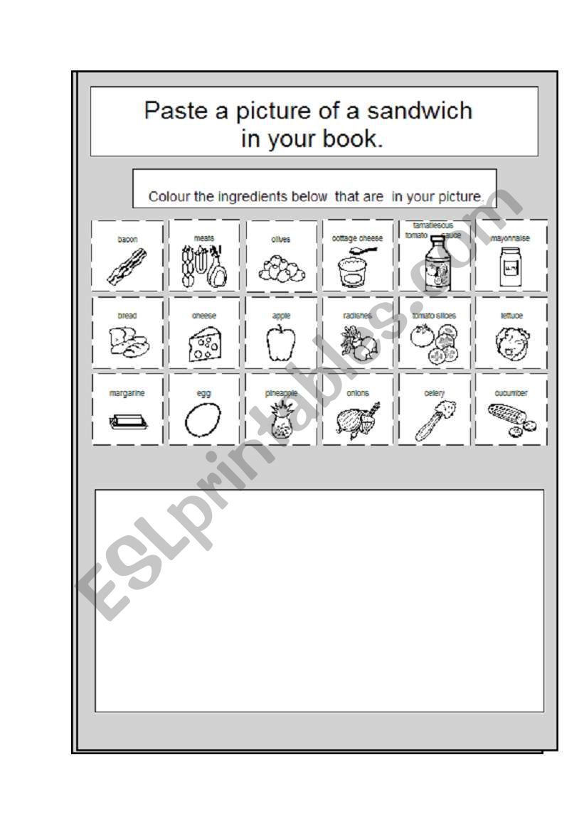 food - sandwich worksheet