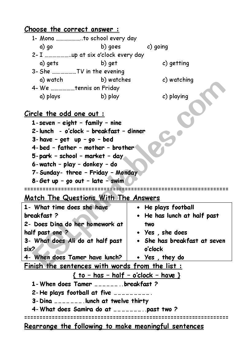 simple test  worksheet