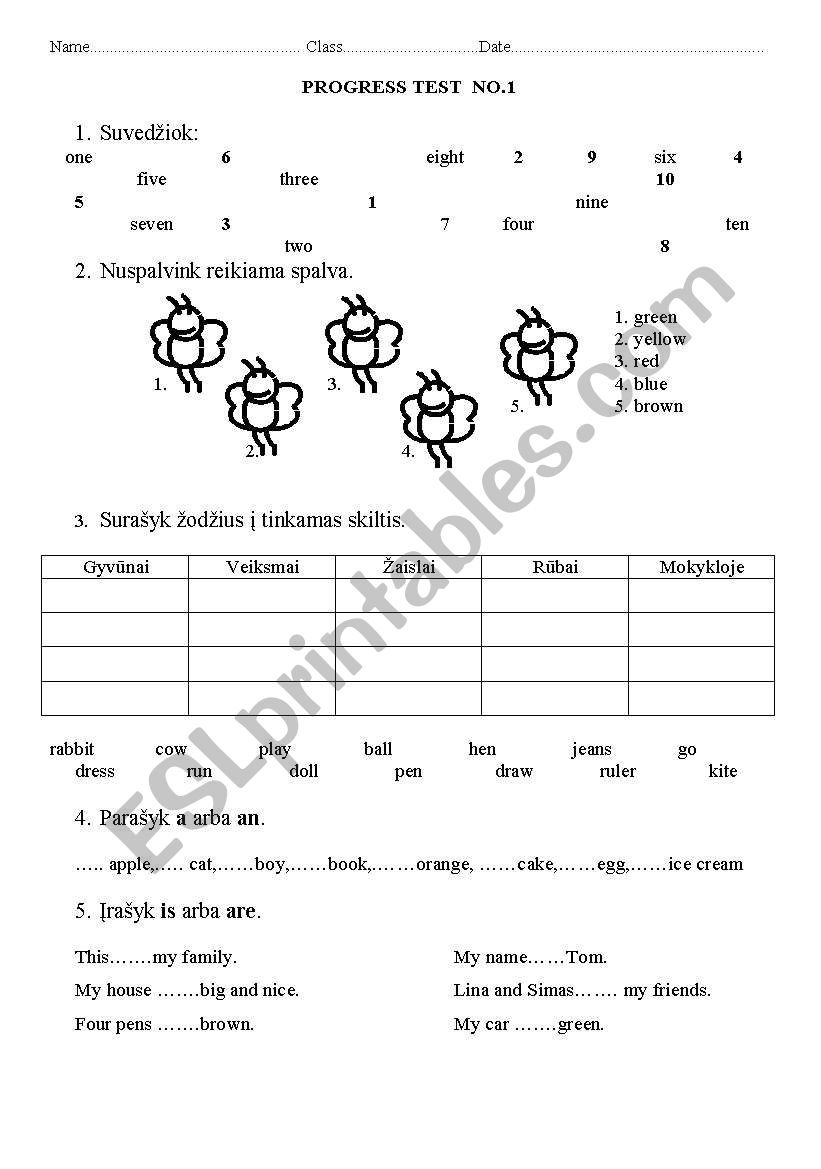 3 progress tests worksheet