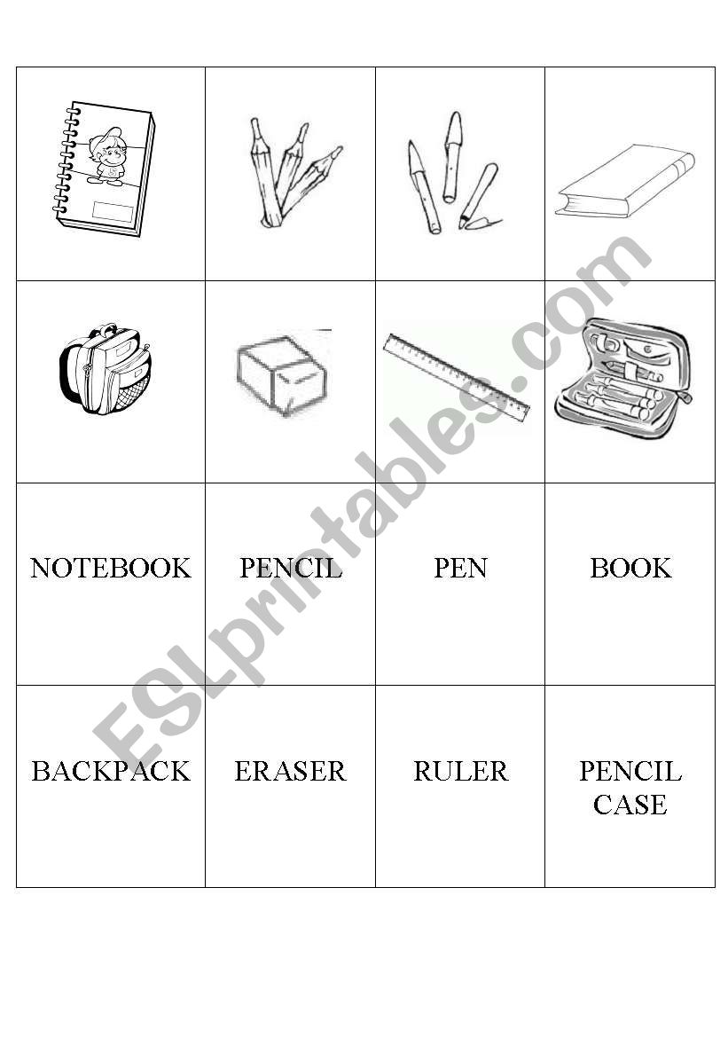 school objects worksheet