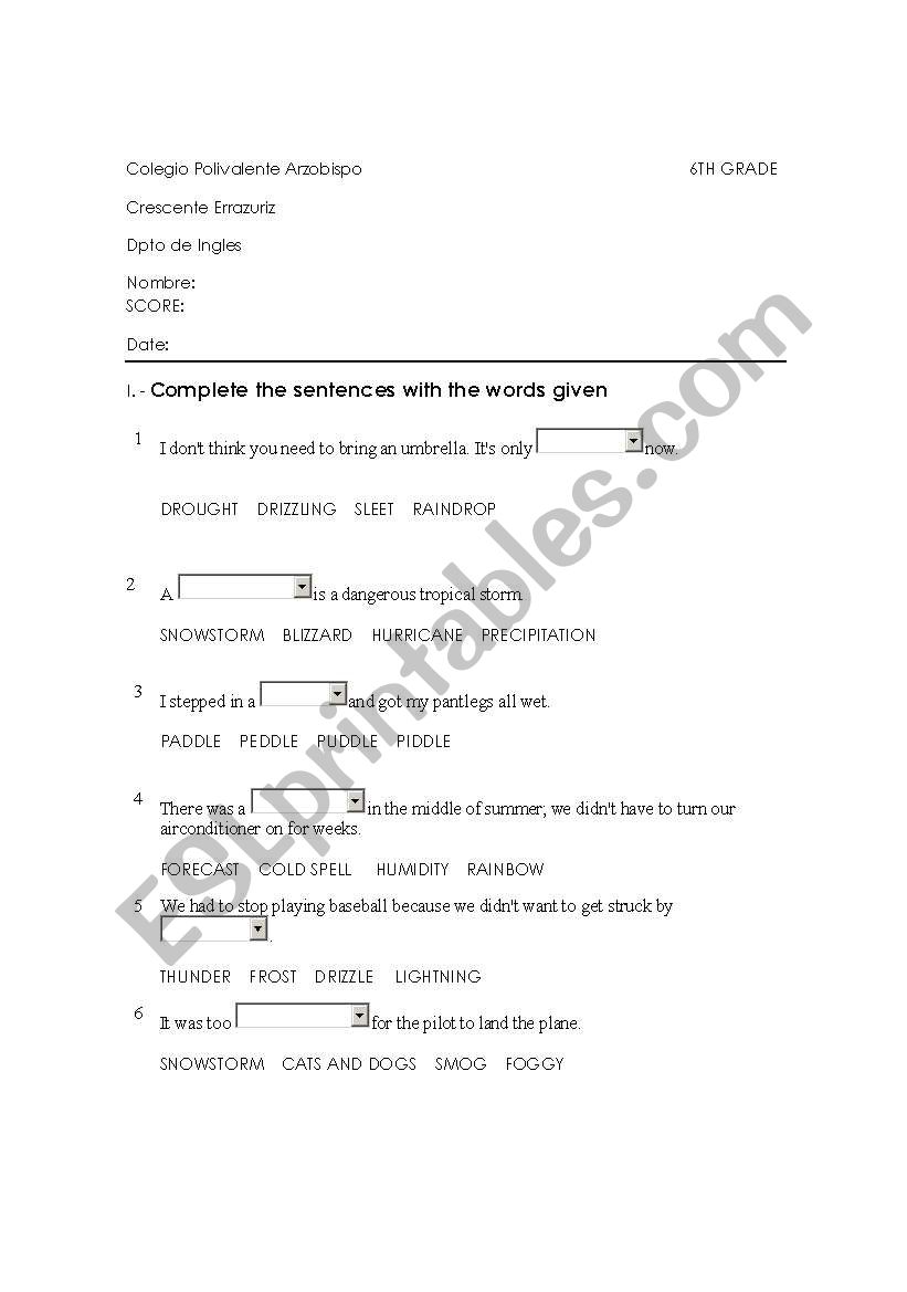 review test worksheet