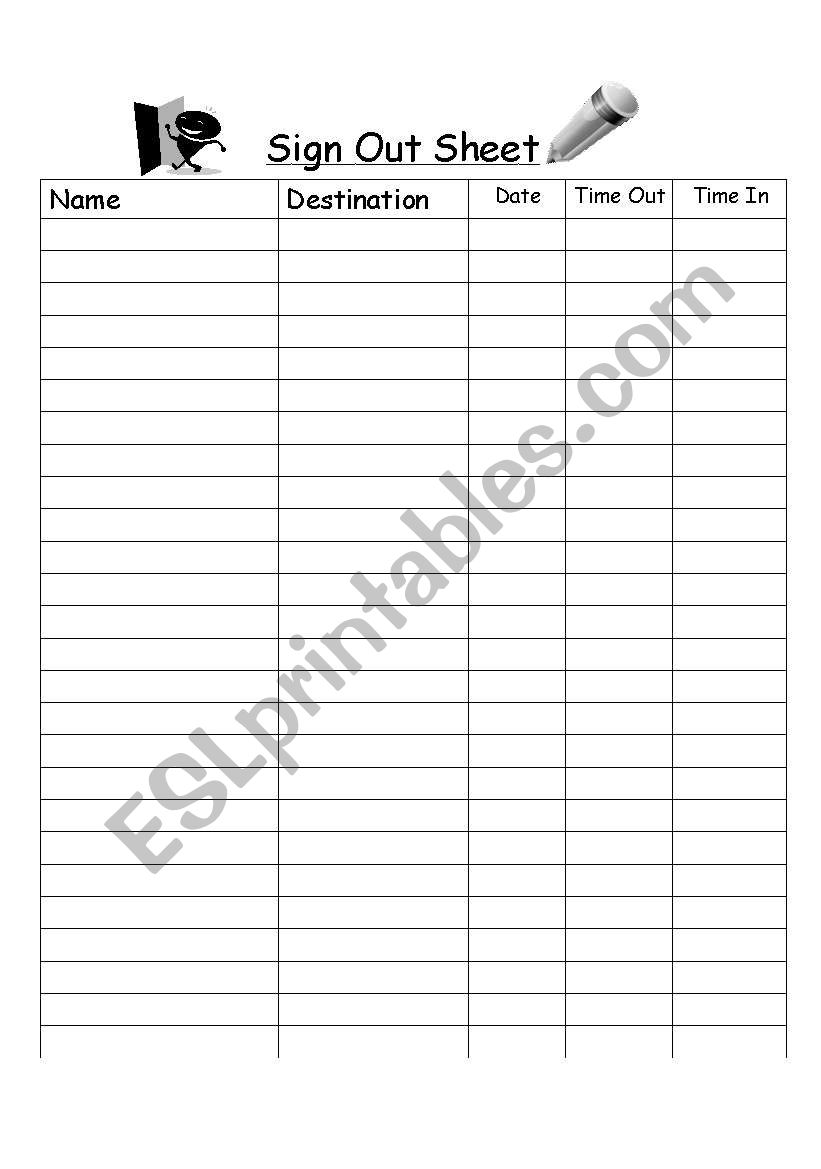 Sign Out Sheet worksheet