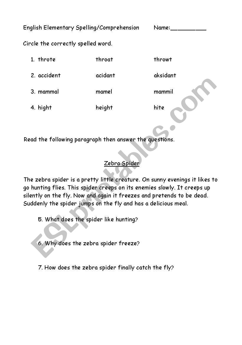 Spelling / Comprehension worksheet. A good warmer or follow on.