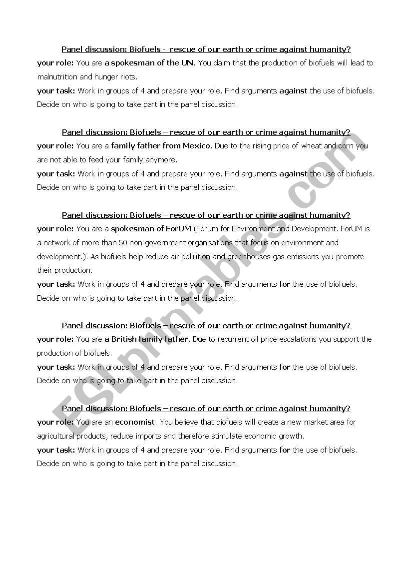 Panel discussion environment worksheet