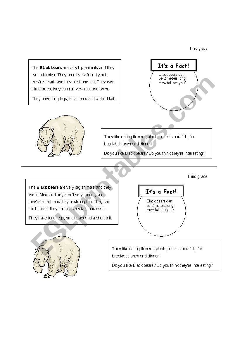 Black bear reading worksheet