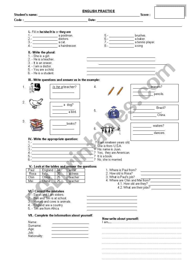 The verb TO BE worksheet