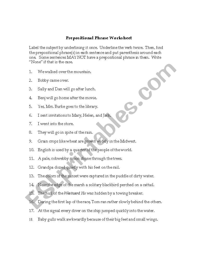 preposition worksheet