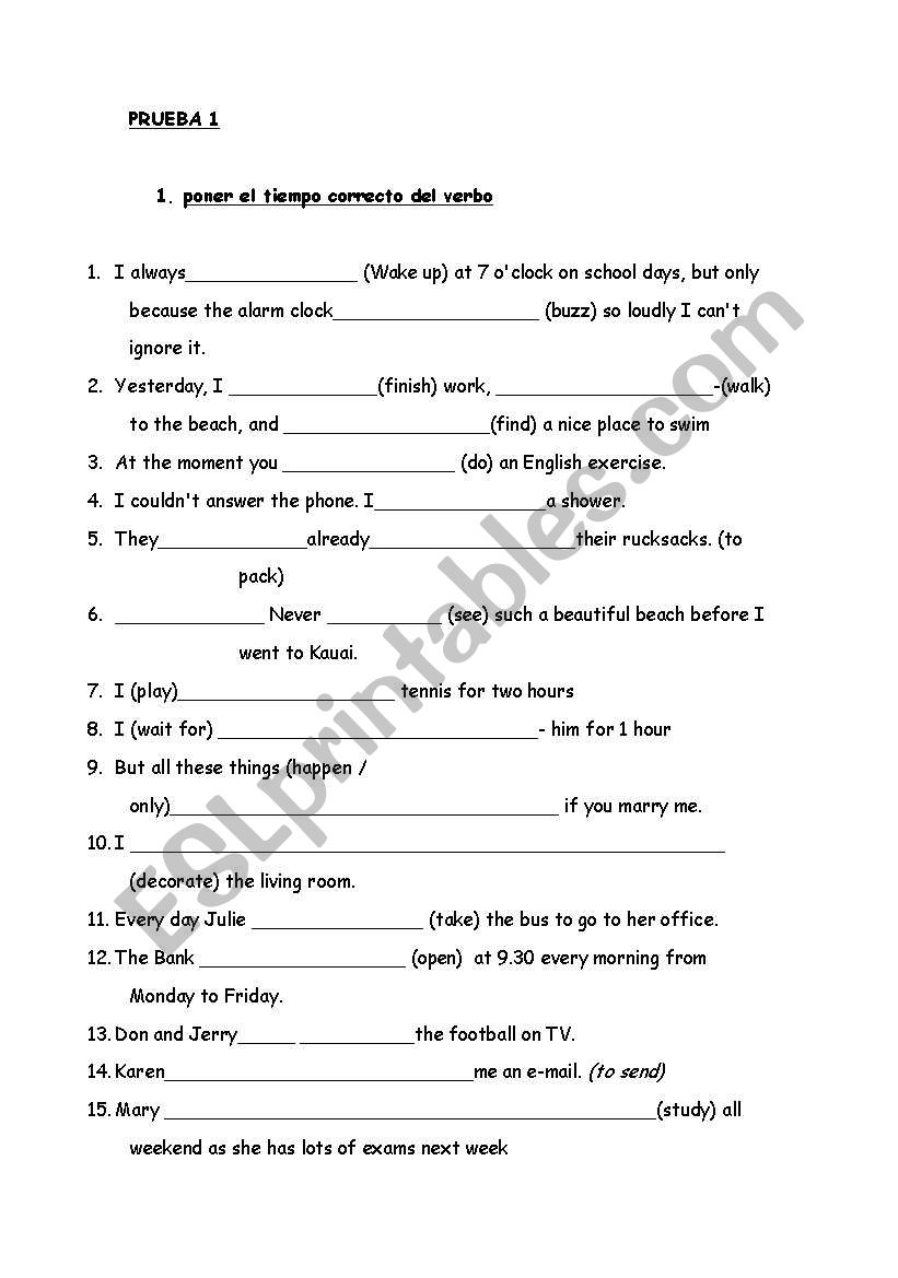 examen 1º bachillerato - ESL worksheet by maggiesito