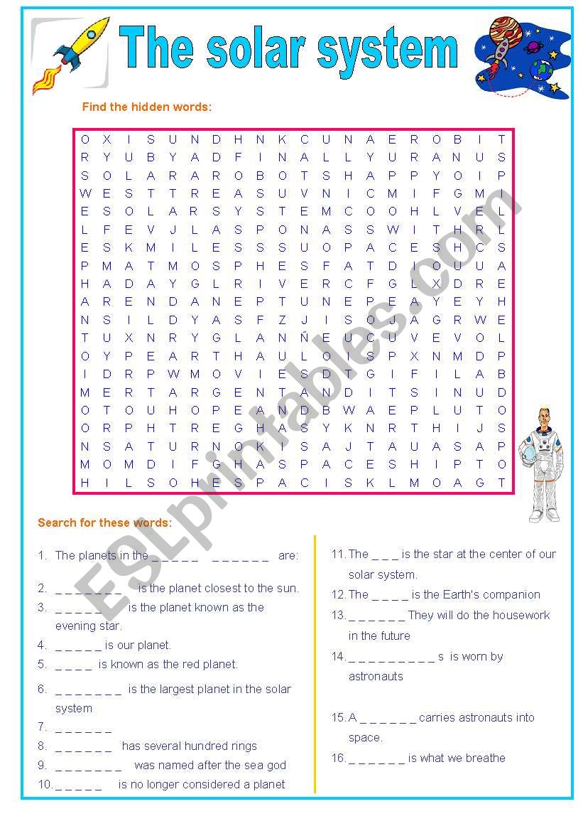 The Solar System Wordsearch Planets And More ESL Worksheet By Lourdess