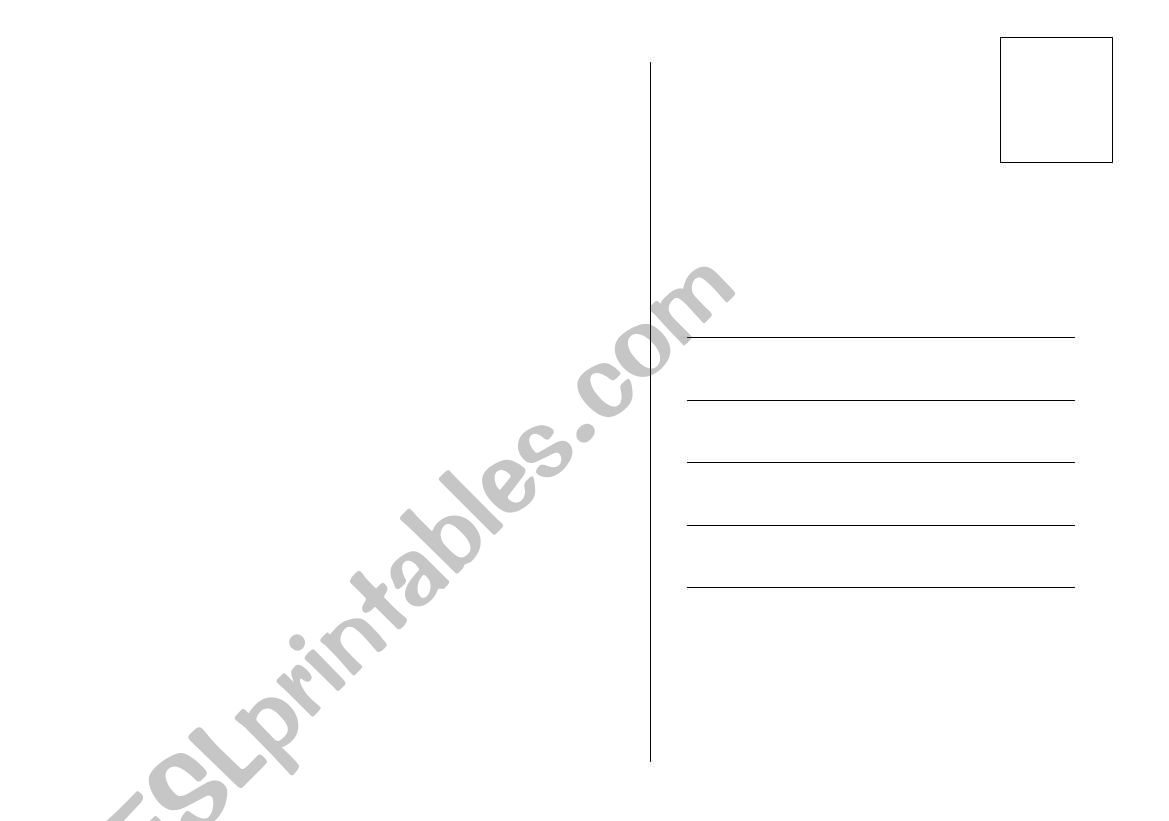 Blank postcard template worksheet