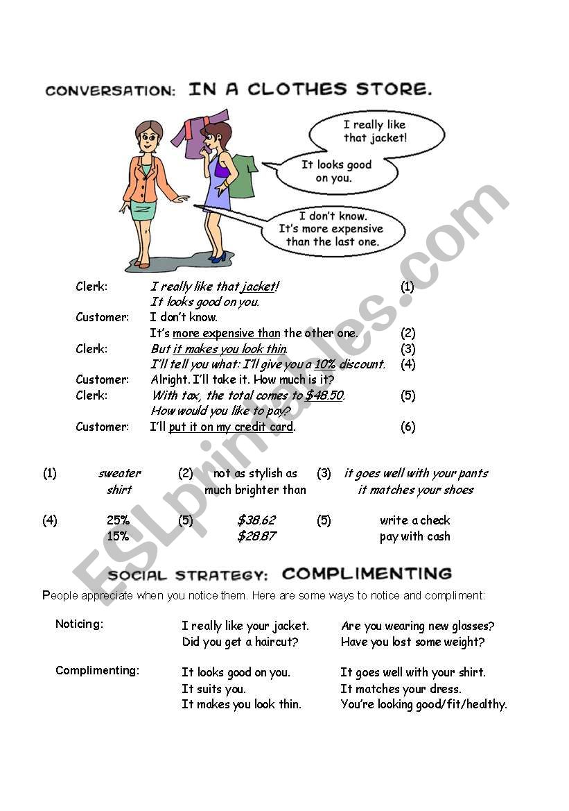 conversation in a clothes store - ESL worksheet by abuzittin