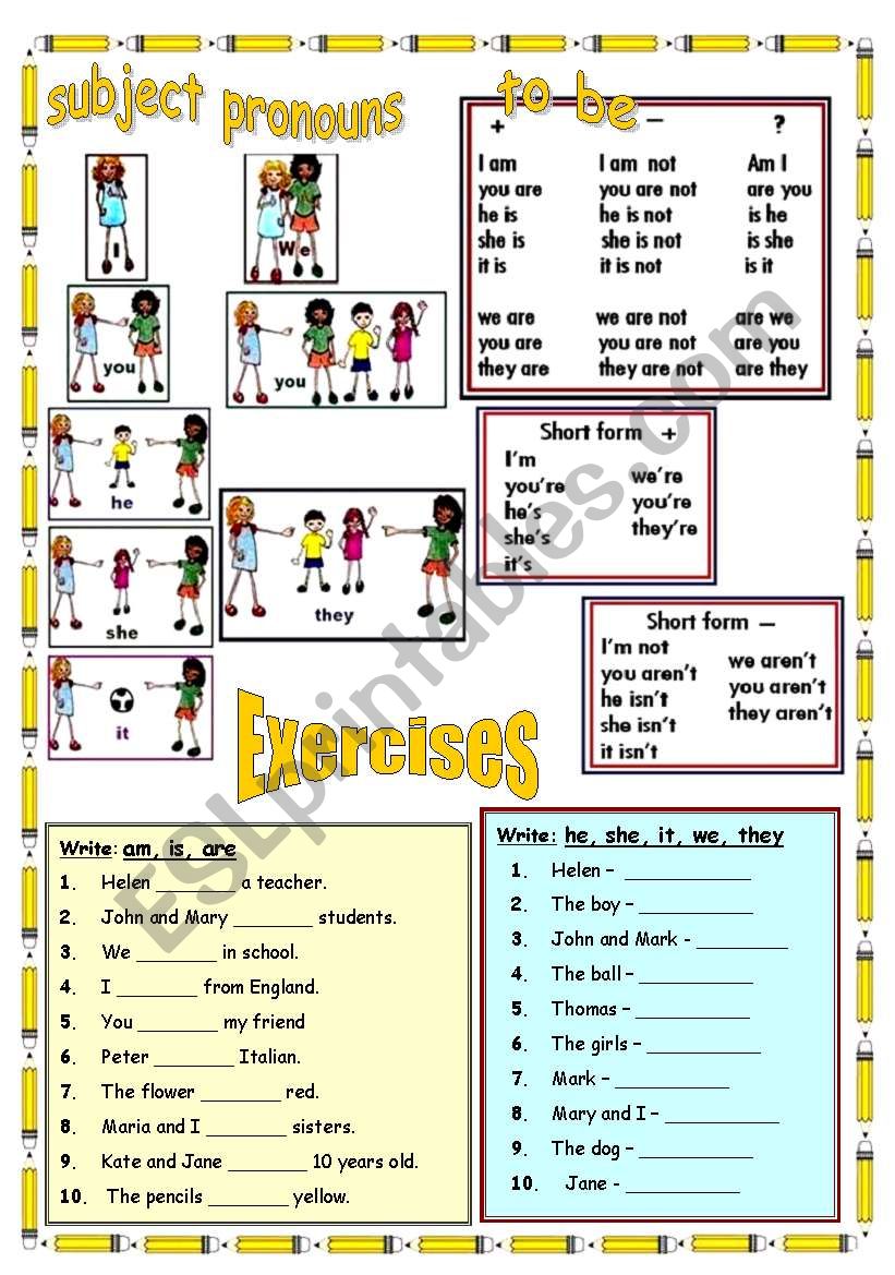  Subject Pronouns And Verb To Be Worksheet Nehru Memorial