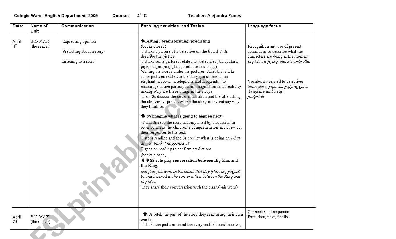 working with stories BIG MAX worksheet