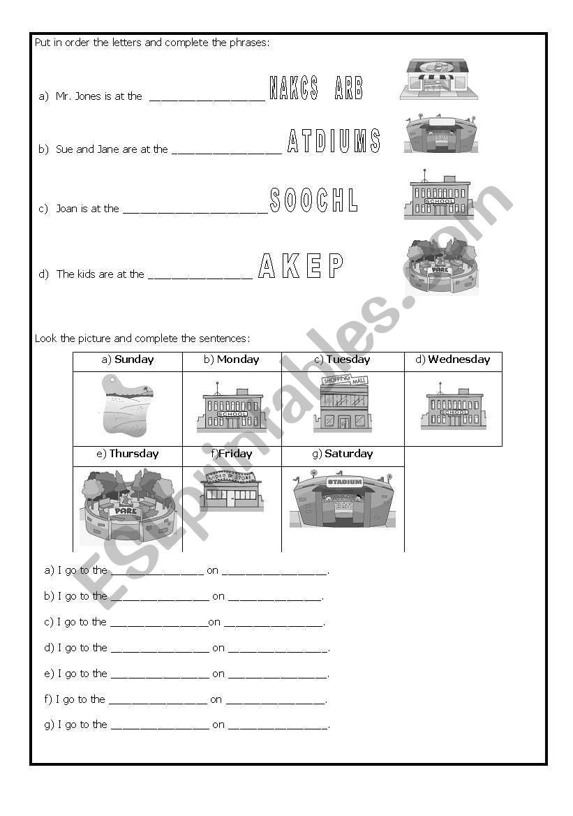 Places  worksheet