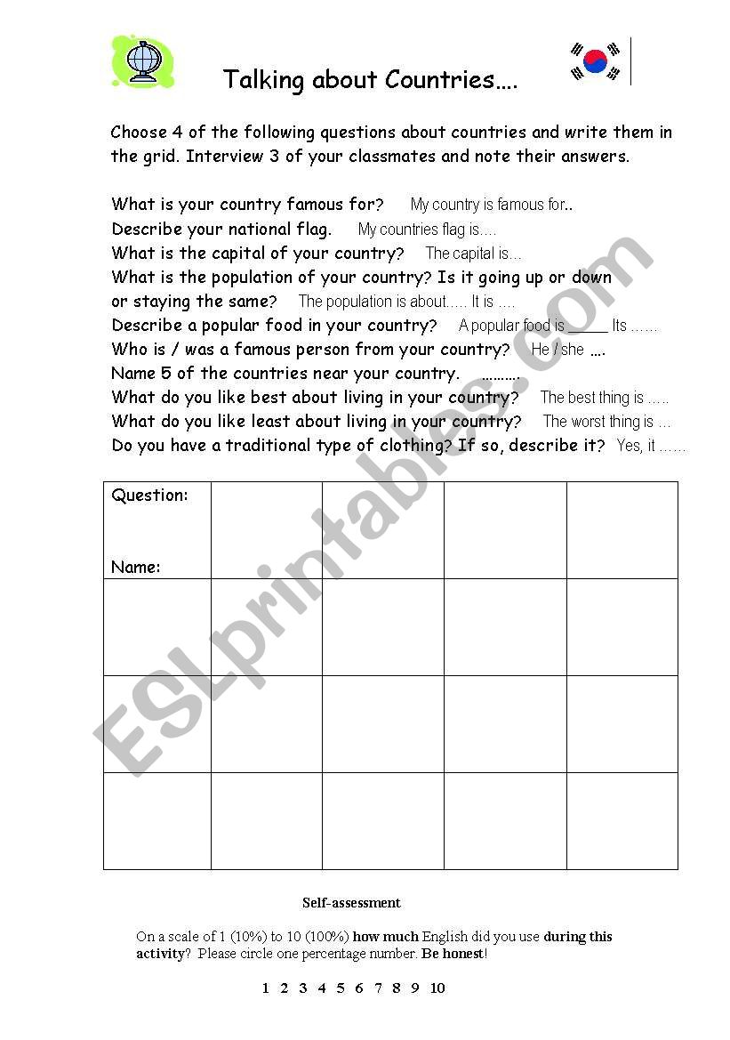 Talking About Countries worksheet